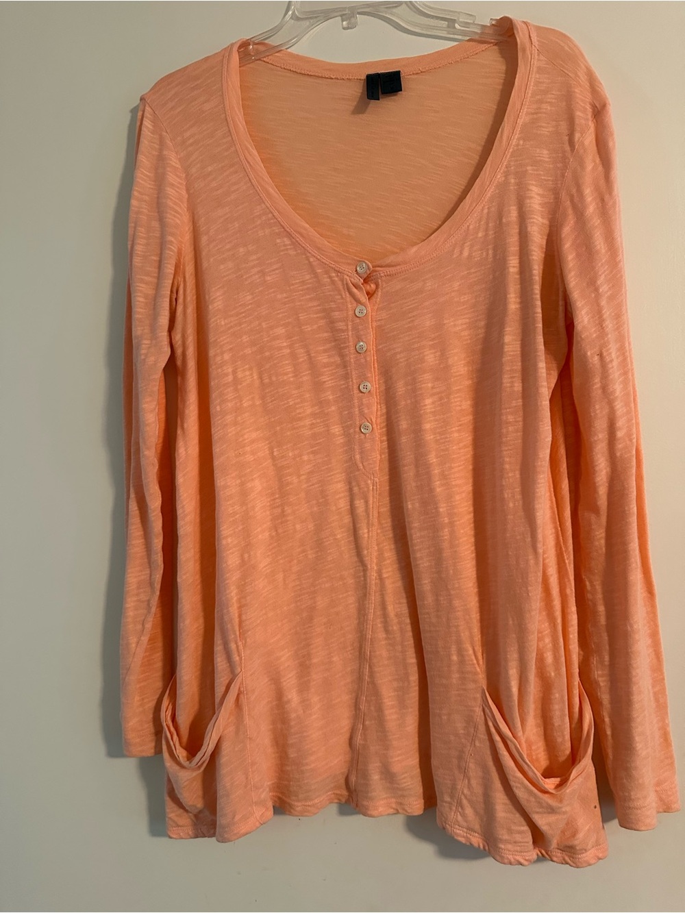Light Peach Long-Sleeve Henley Tunic Top